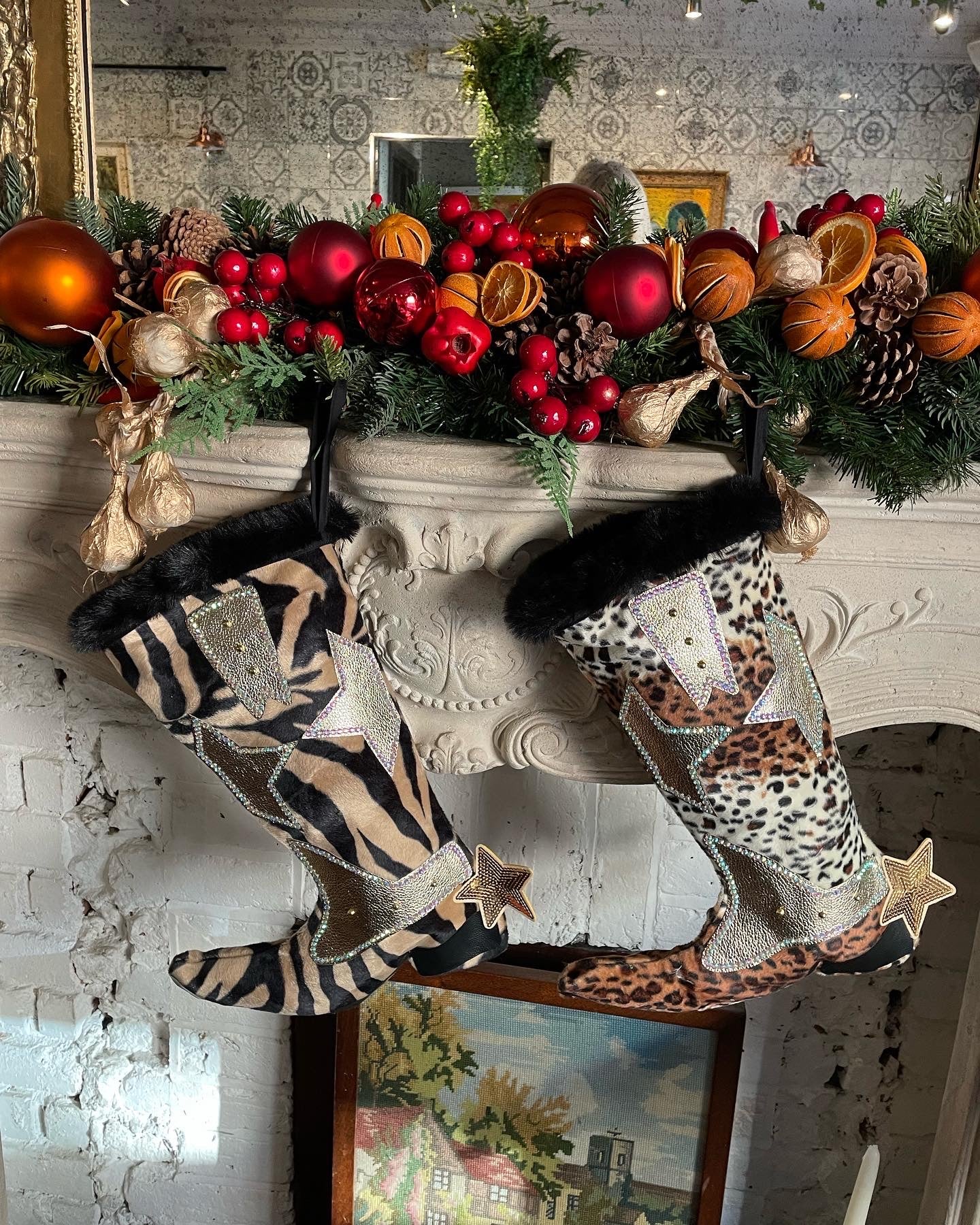 Leopard Print Cowboy Boot Christmas Stocking