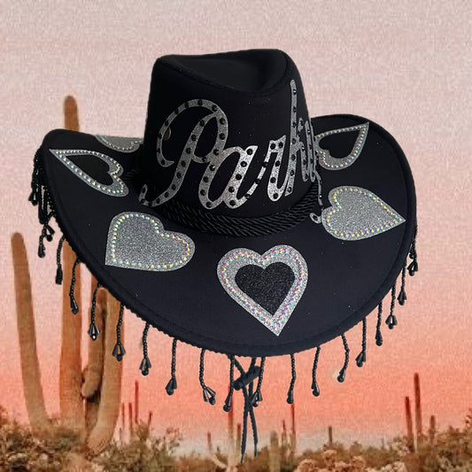 Rodeo Black Beaded Fringe Cowboy Hat