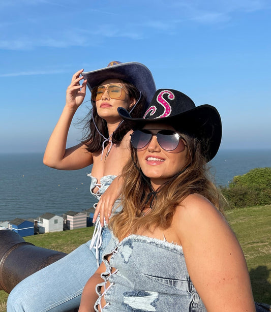Black Rhinestone Initial Cowboy Hat