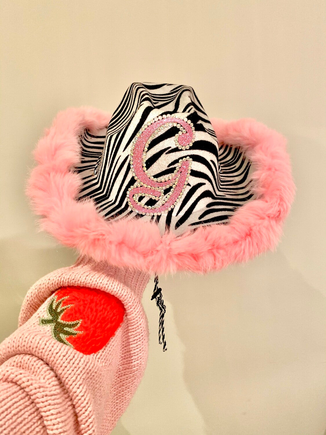 Fur Trim Zebra Print Cowboy Hat