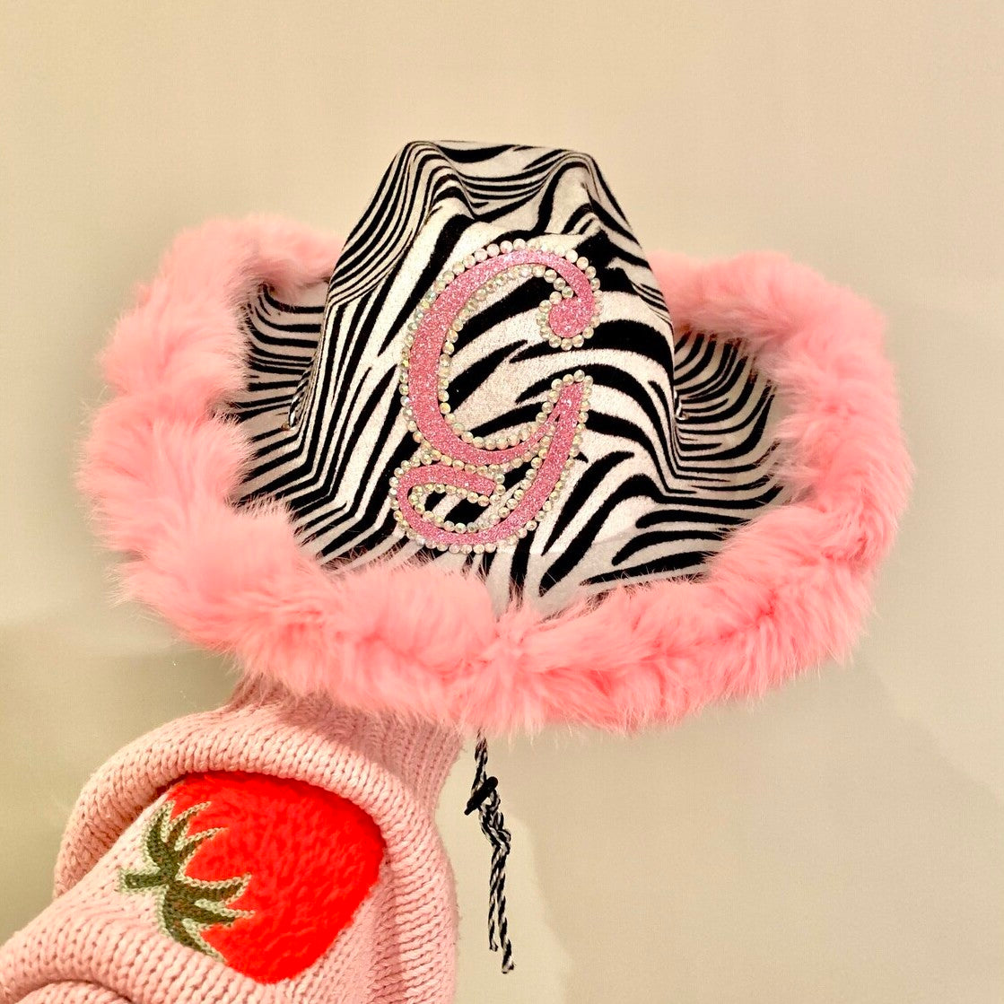 Personalised Fur Trim Zebra Print Cowboy Hat