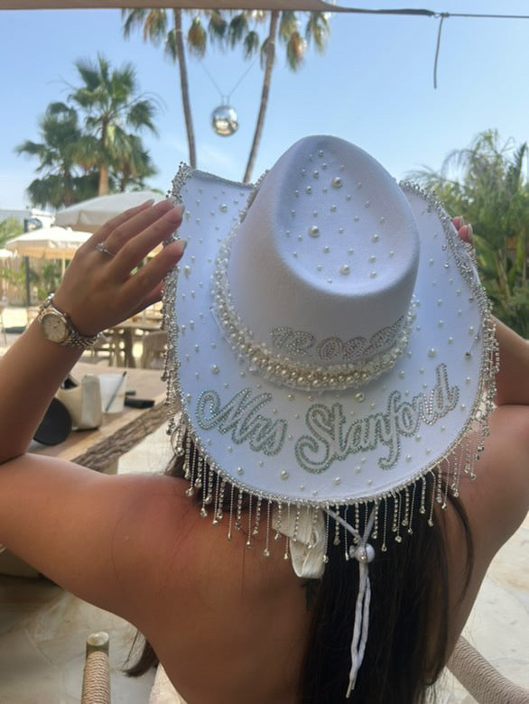 Rhinestone Fringe Pearl Bride Cowboy Hat