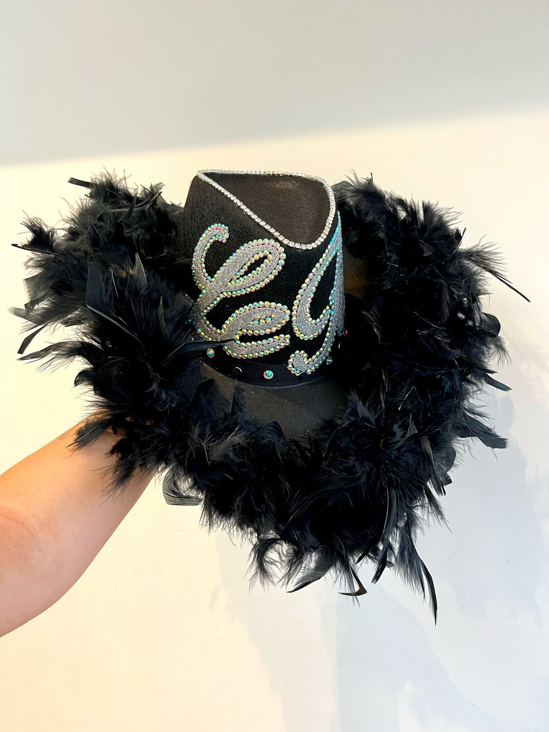 Black Feather Trim Cowboy Hat