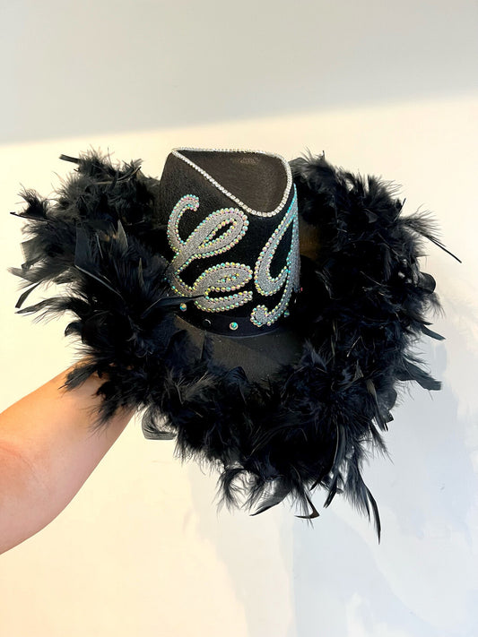 Black Feather Trim Cowboy Hat