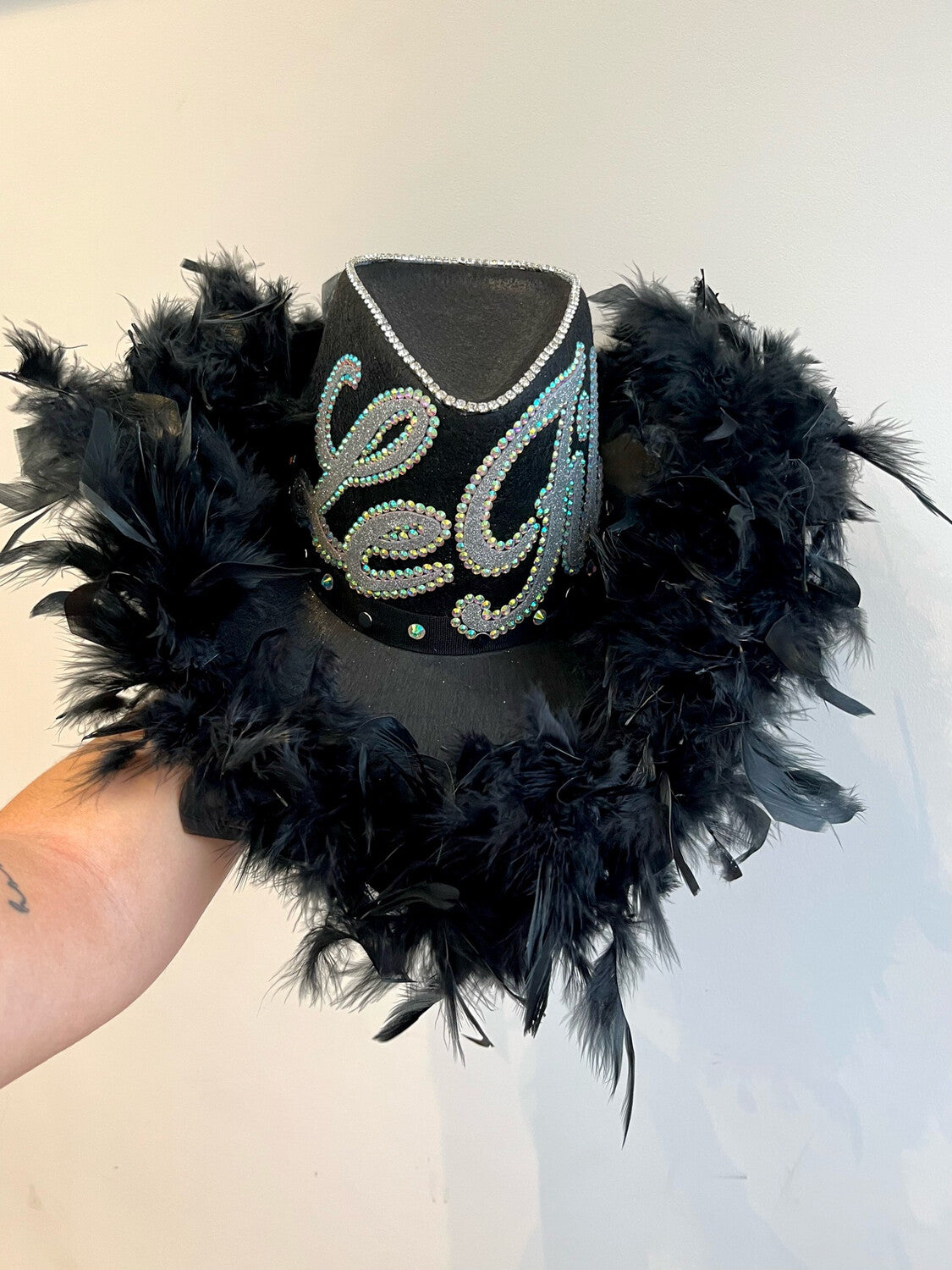 Black Feather Trim Cowboy Hat