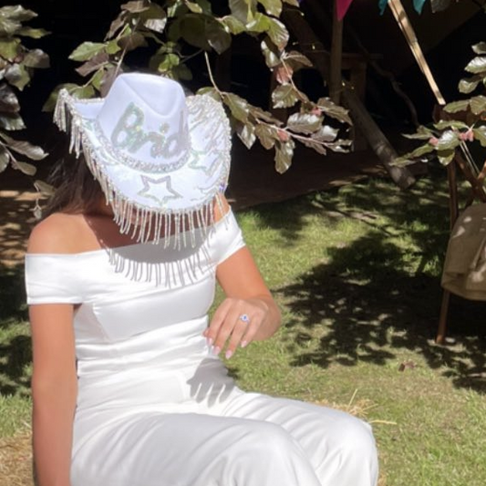 Rhinestone Fringe Star Bride Cowboy Hat