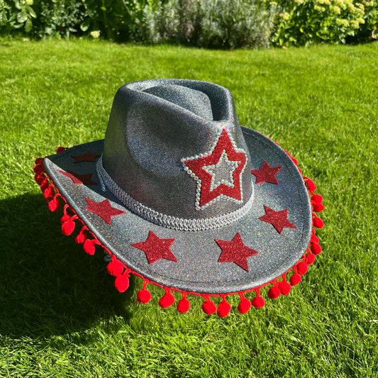 Space Grey With Red Stars Cowboys Hat