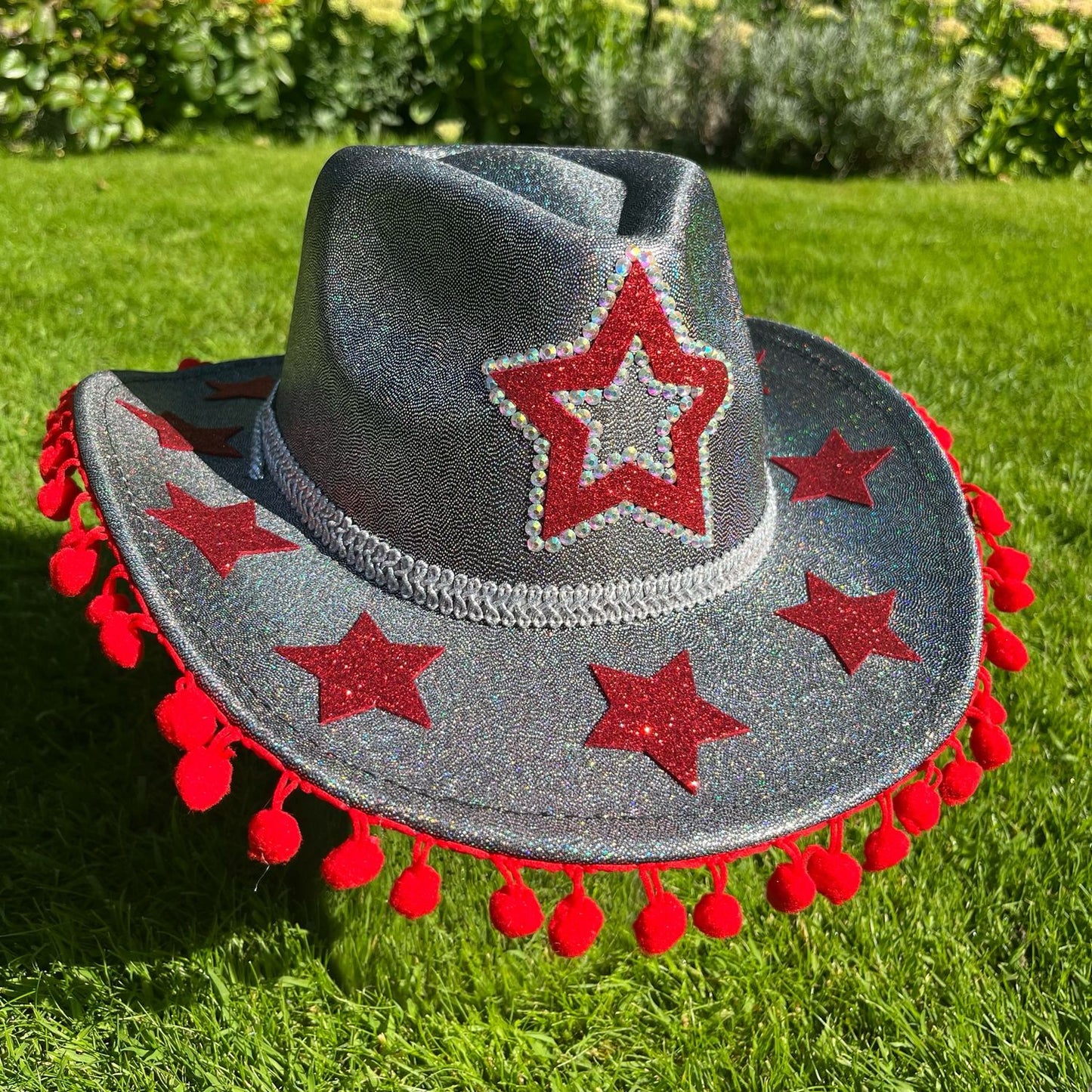 Space Grey With Red Stars Cowboys Hat