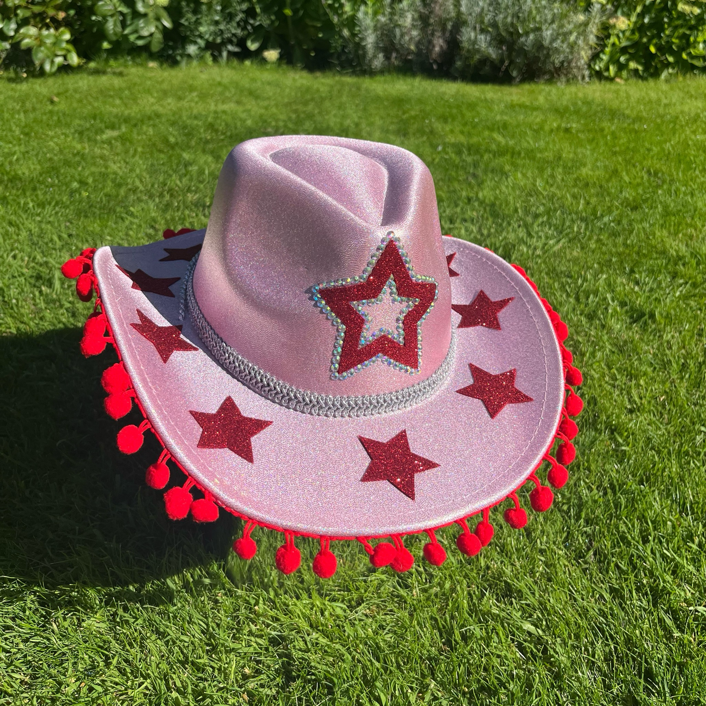 Metallic Pink And Red Star Cowboy Hat