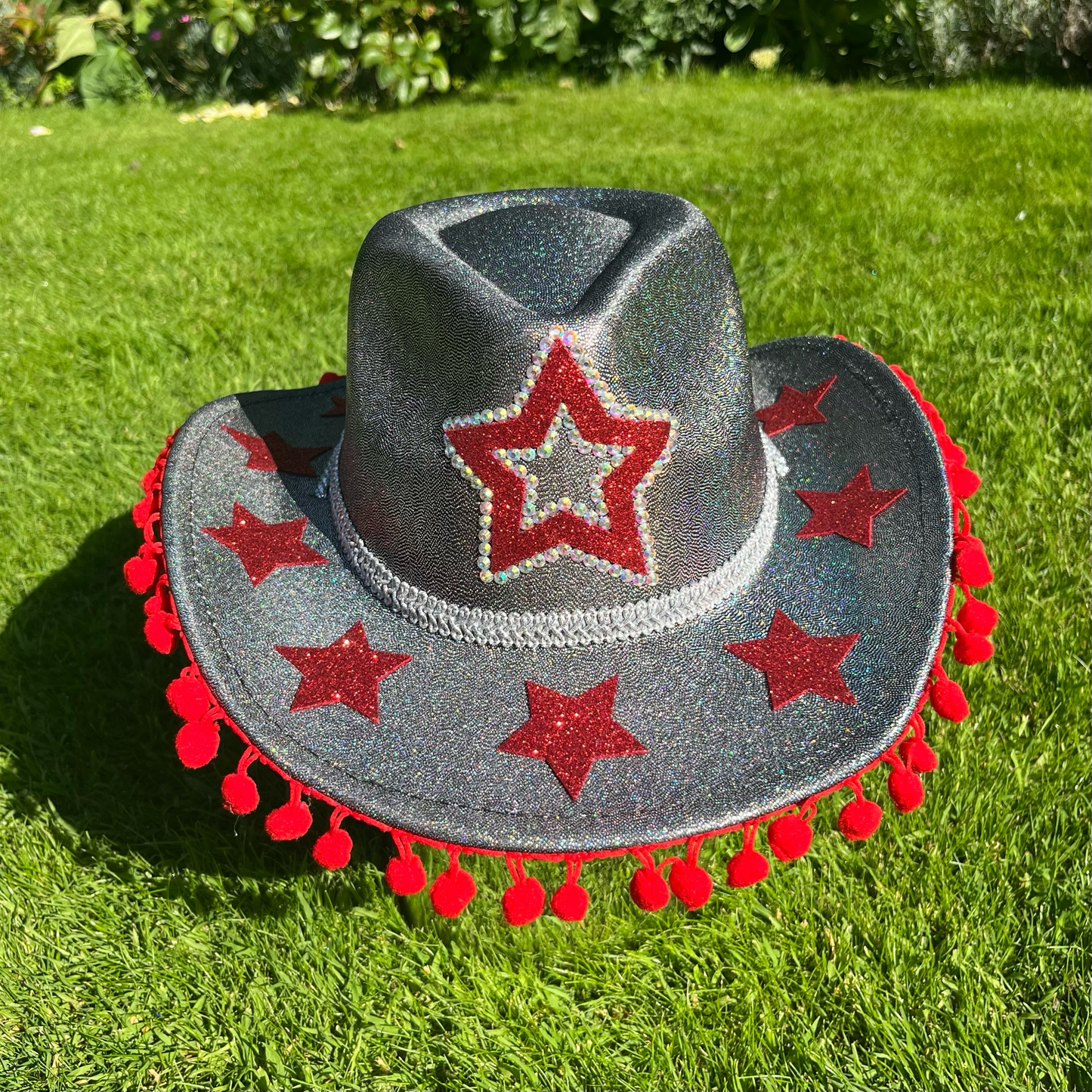 Space Grey With Red Stars Cowboys Hat