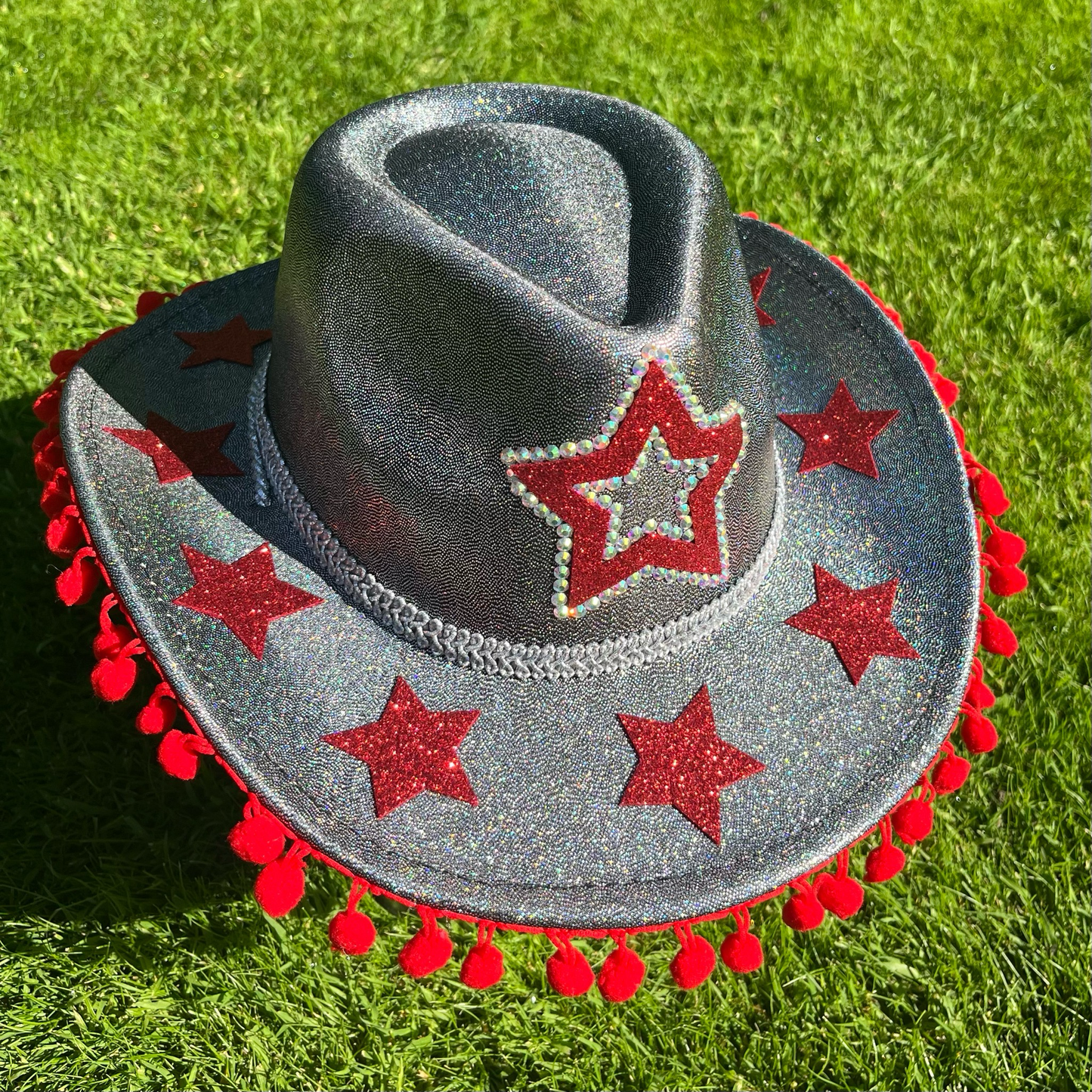Space Grey With Red Stars Cowboys Hat
