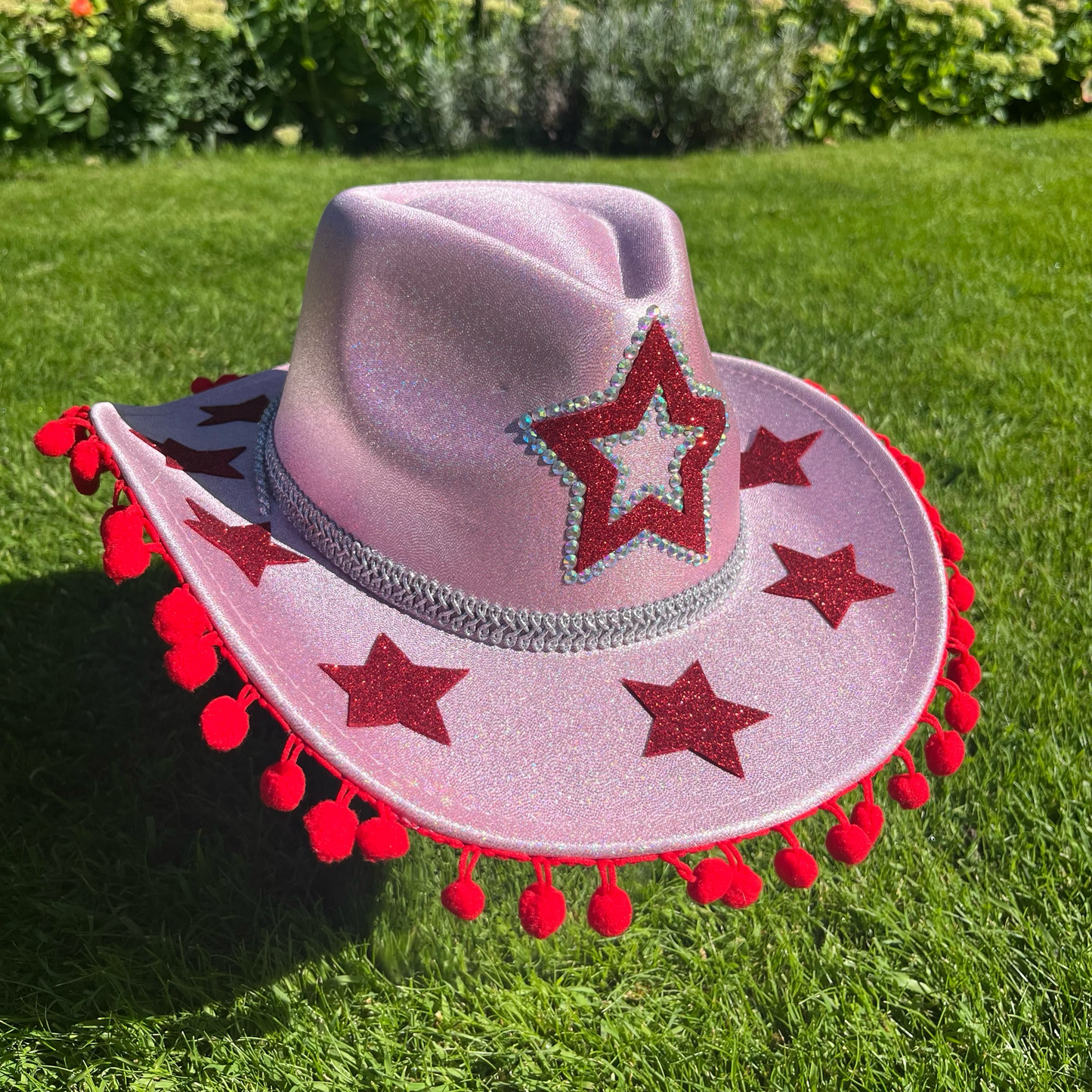 Metallic Pink And Red Star Cowboy Hat