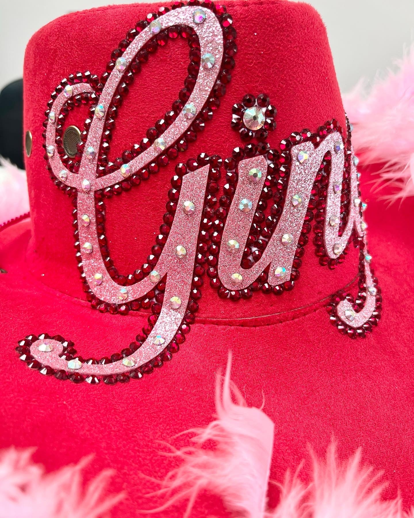 Personalised Red and Pink Feather Boa Cowboy Hat