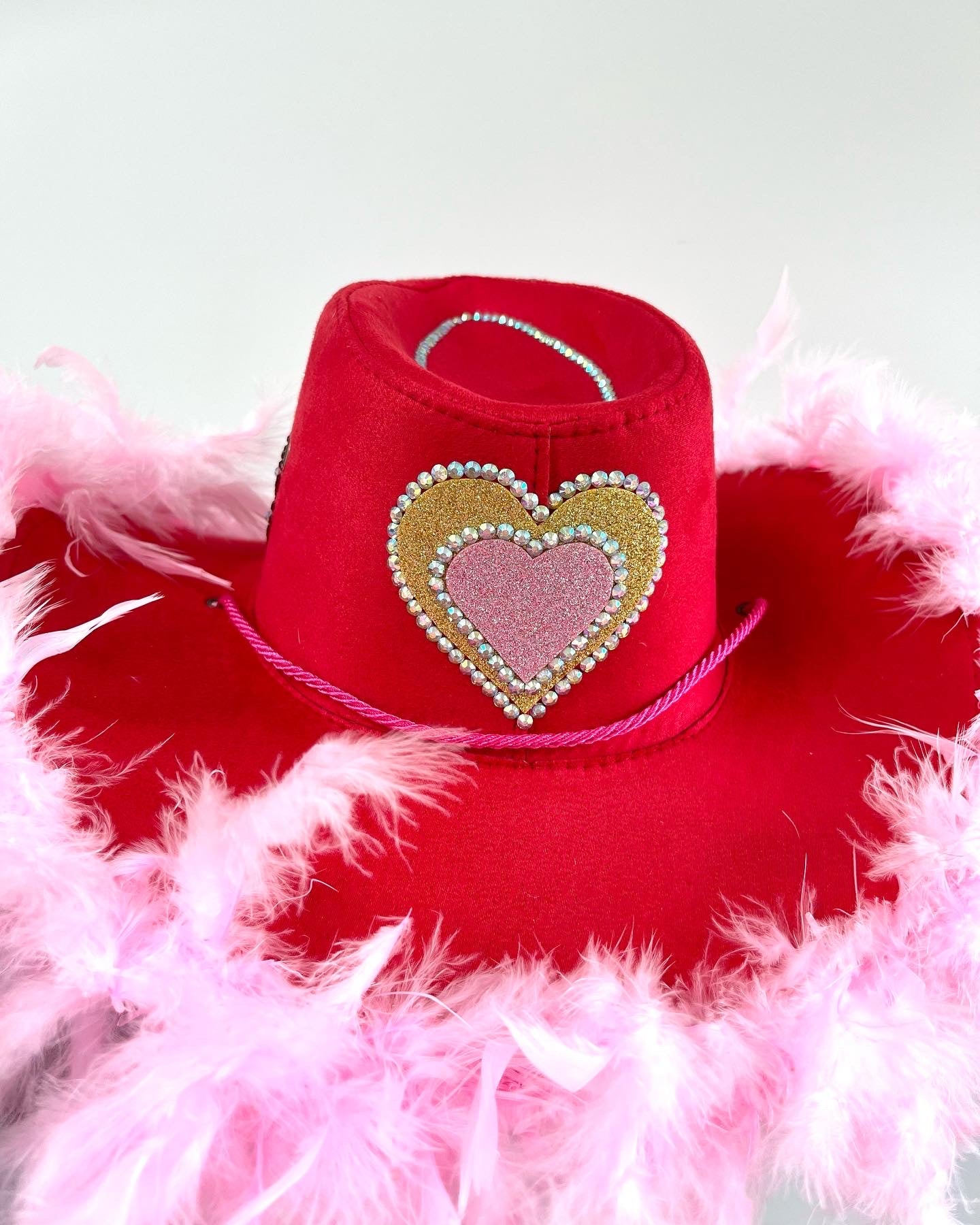 Personalised Red and Pink Feather Boa Cowboy Hat