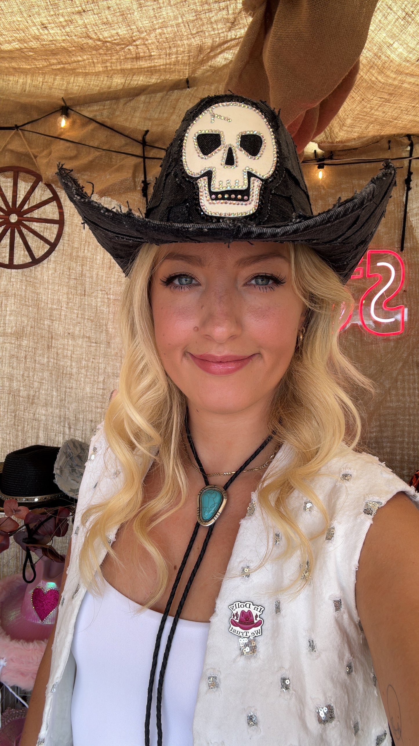 Black Denim Skull Cowboy Hat