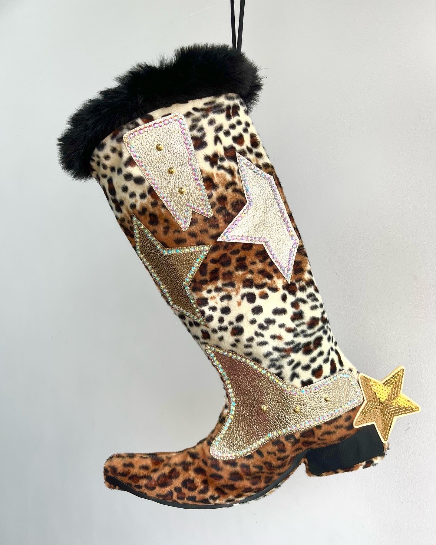 Leopard Print Cowboy Boot Christmas Stocking