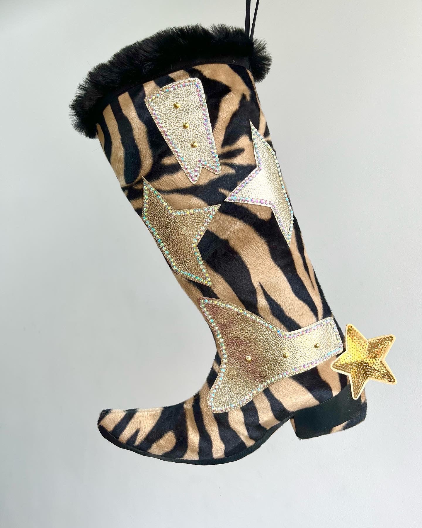 Tiger Print Cowboy Boot Christmas Stocking