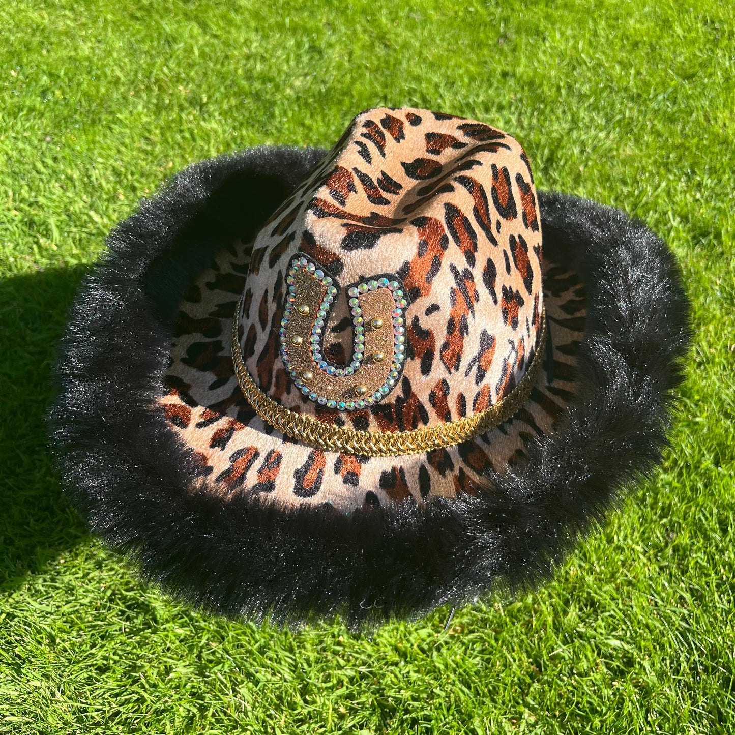 Personalised Fur Trim Leopard Print Cowboy Hat