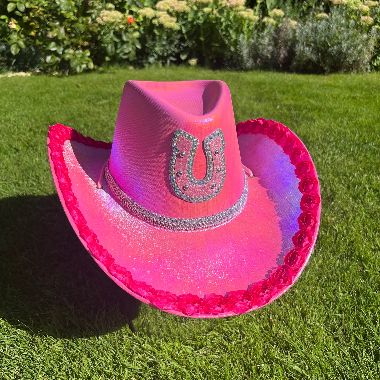 Metallic Pink With Rose Trim Cowboy Hat