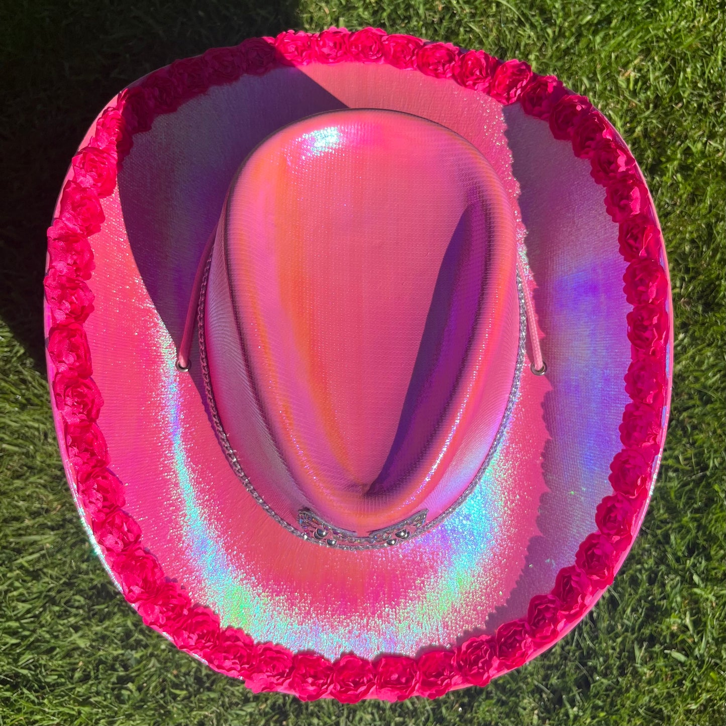 Metallic Pink With Rose Trim Cowboy Hat