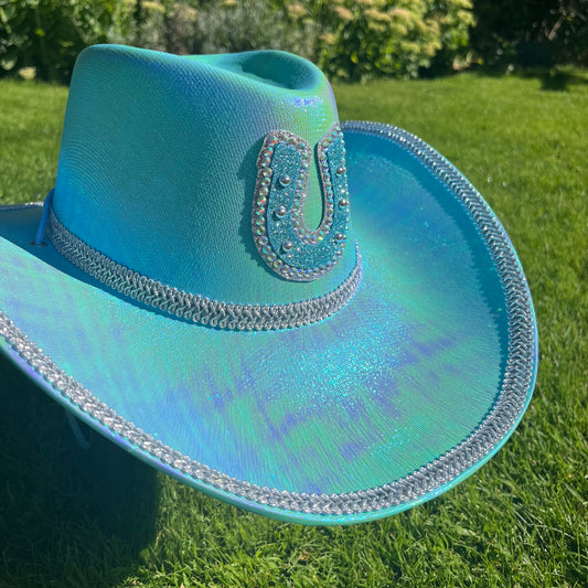 Metallic Blue Horseshoe Cowboy Hat