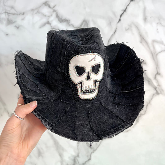 Black Denim Skull Cowboy Hat