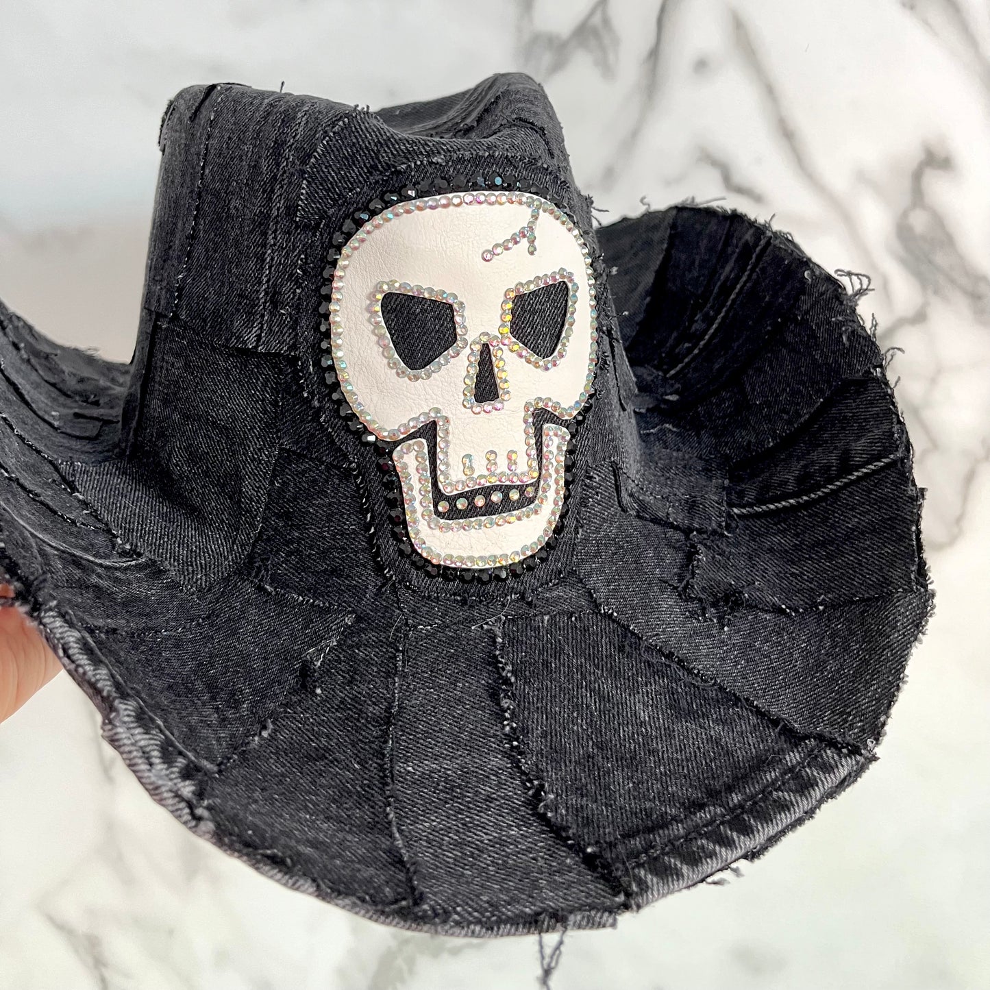 Black Denim Skull Cowboy Hat