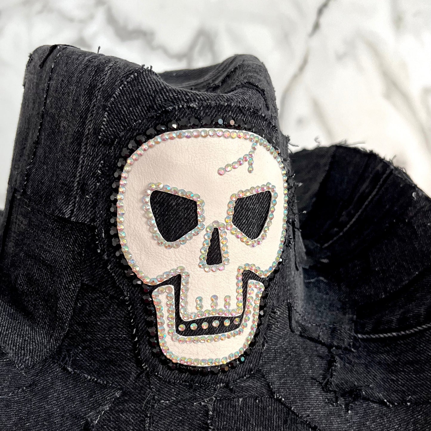 Black Denim Skull Cowboy Hat