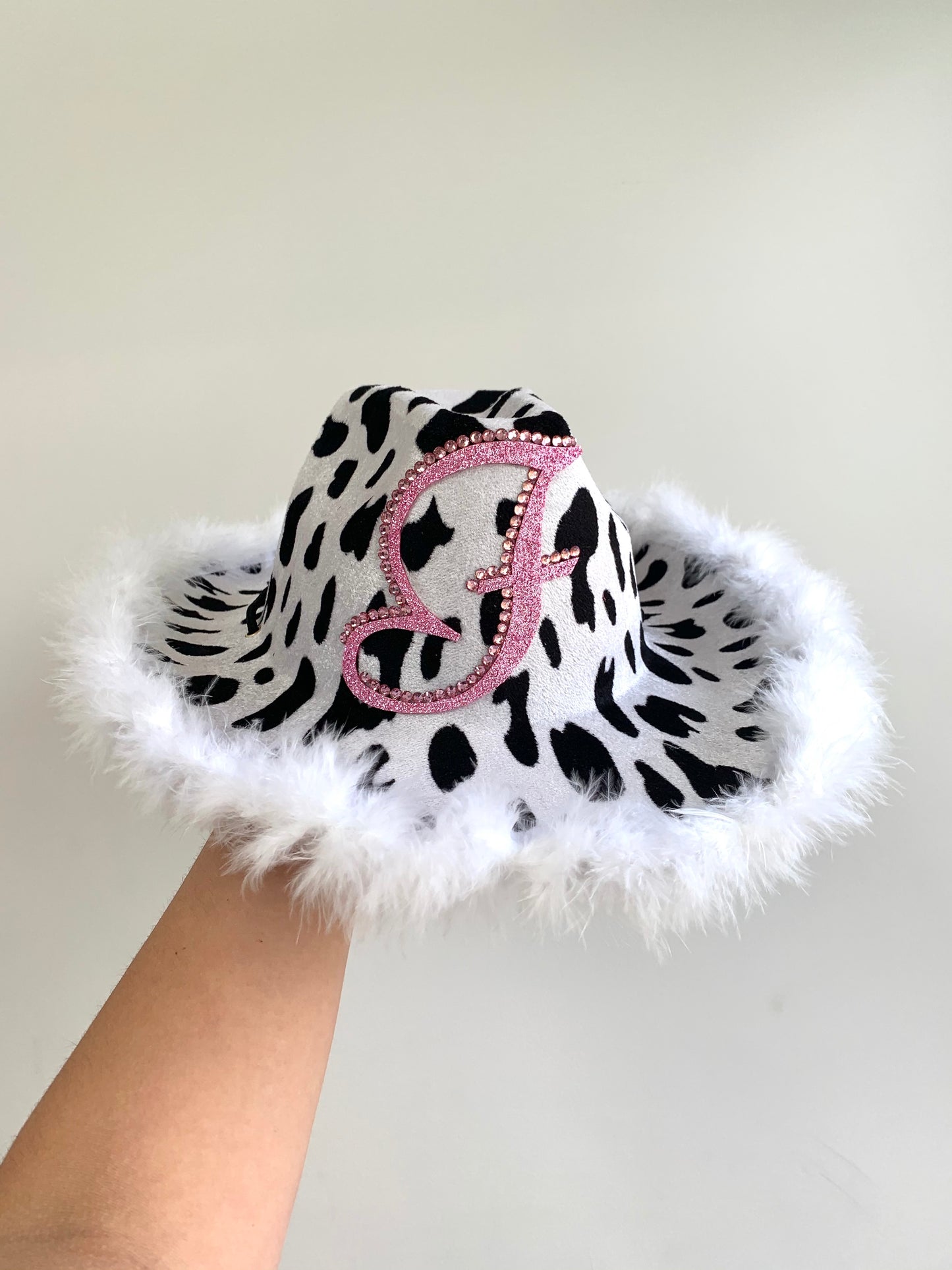Fur Trim Cow Print Cowboy Hat