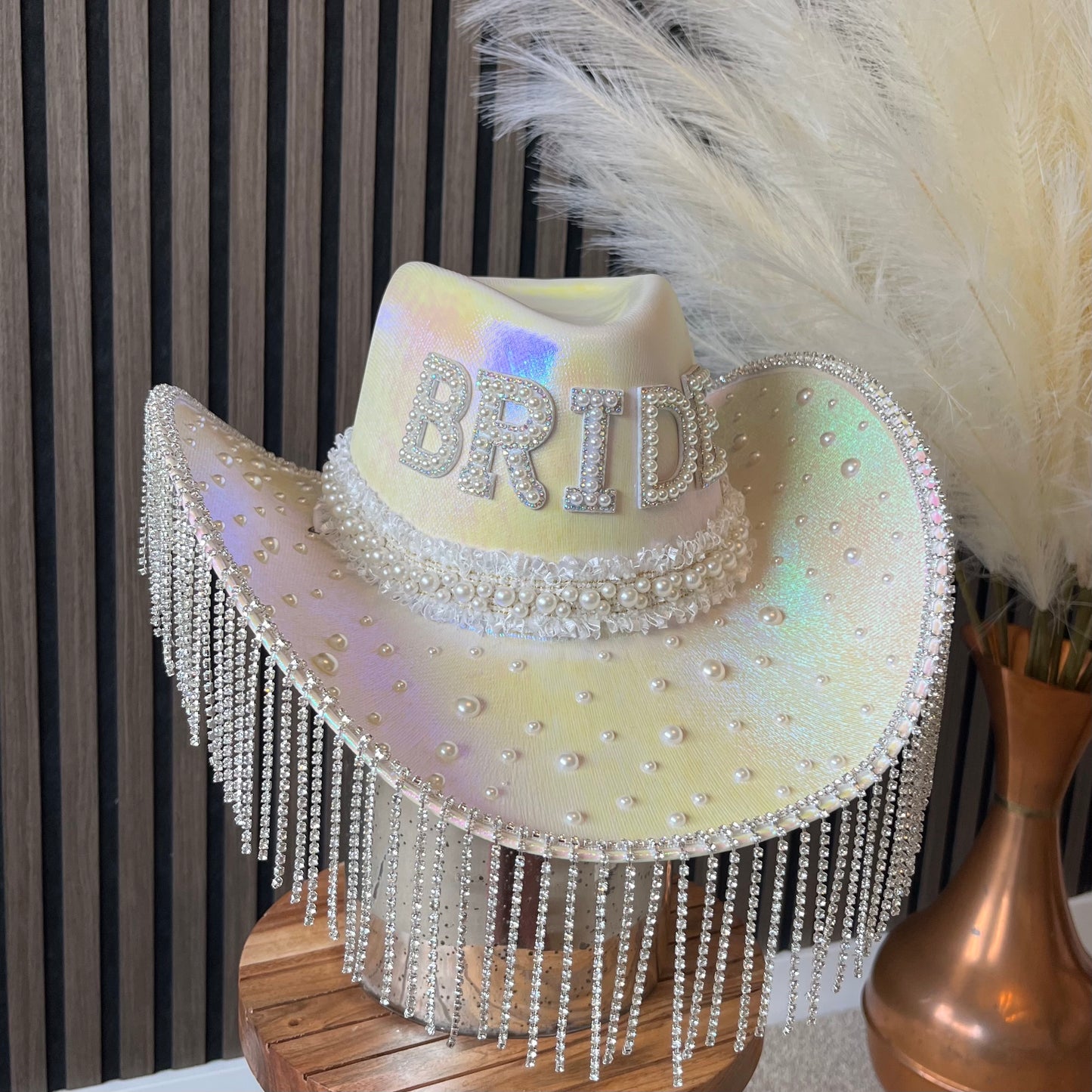 Rhinestone Fringe Pearl Bride Cowboy Hat