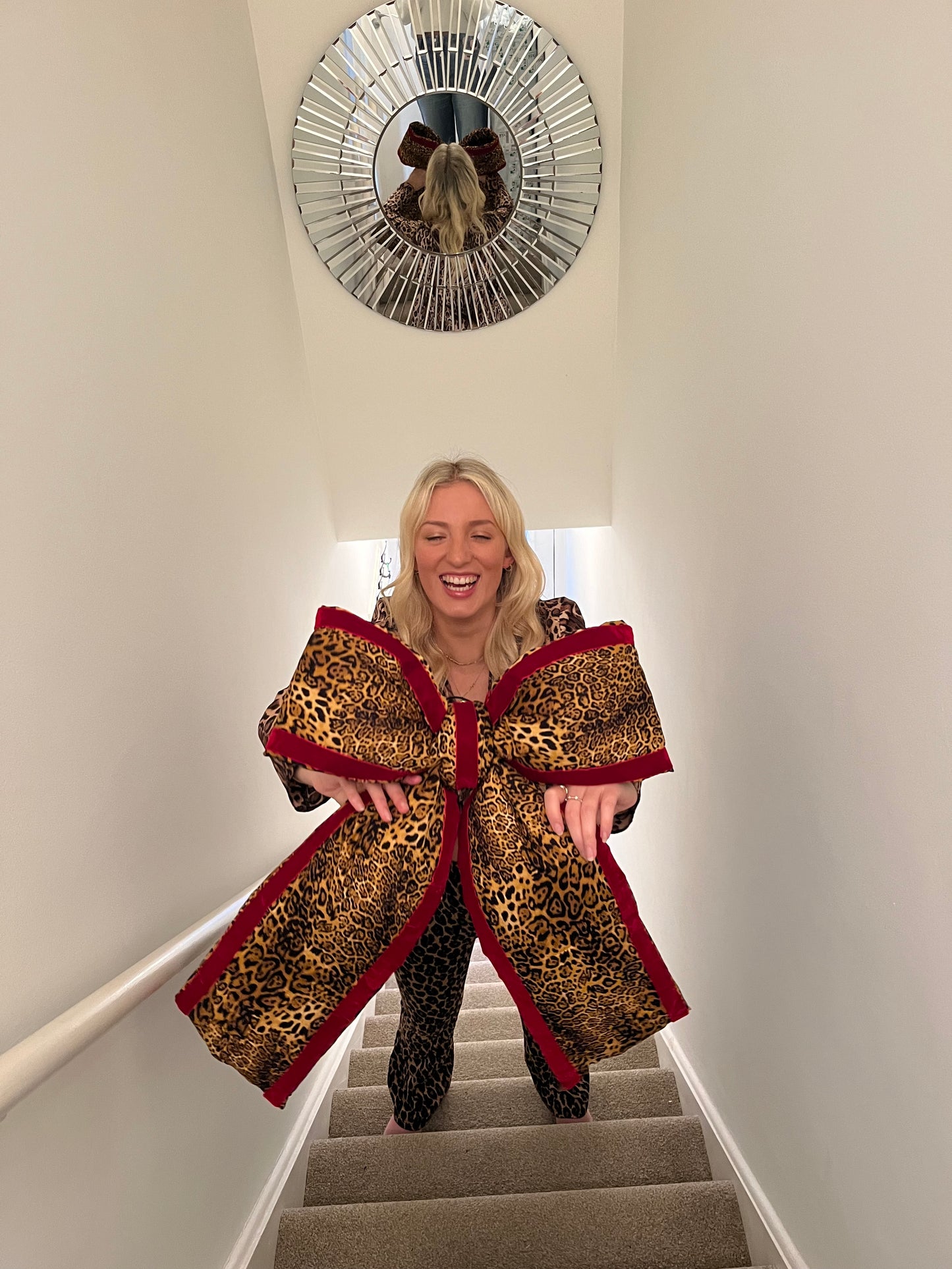 Leopard Print & Red Velvet Door Bow