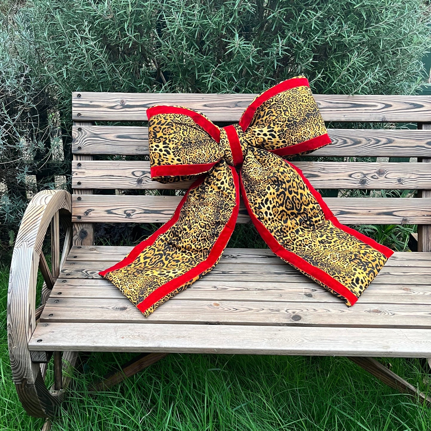Leopard Print & Red Velvet Door Bow
