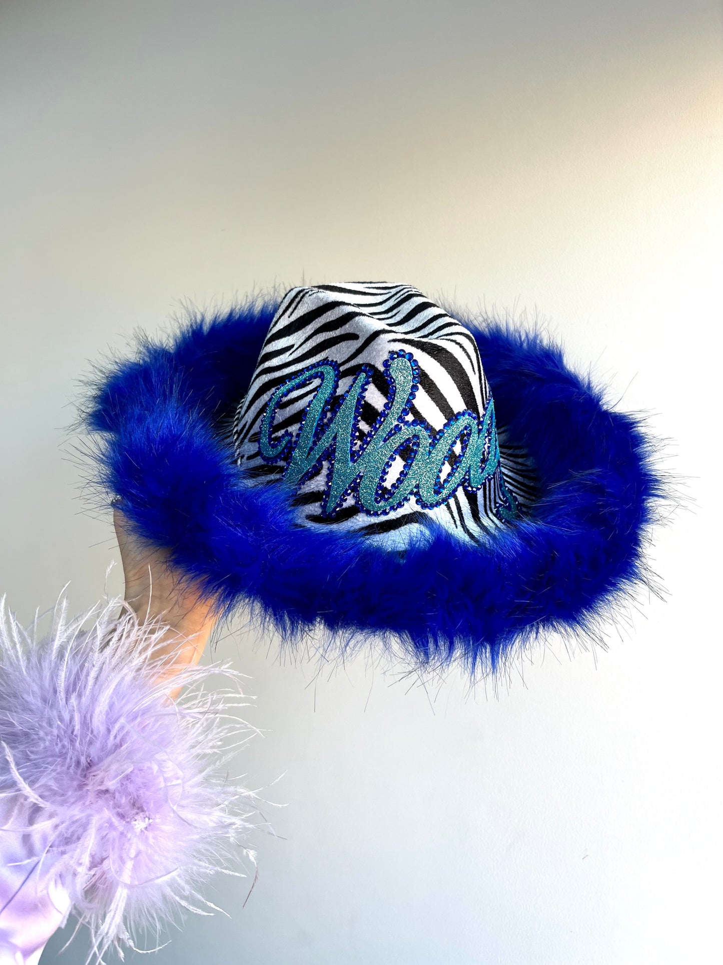 Personalised Fur Trim Zebra Print Cowboy Hat