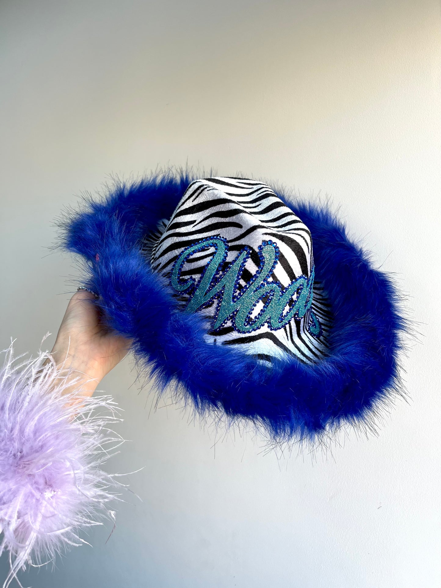 Personalised Fur Trim Zebra Print Cowboy Hat