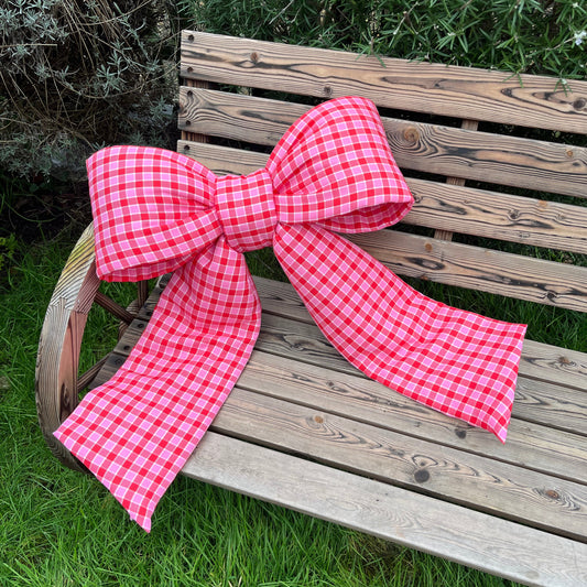 Pink and Red Gingham Door Bow