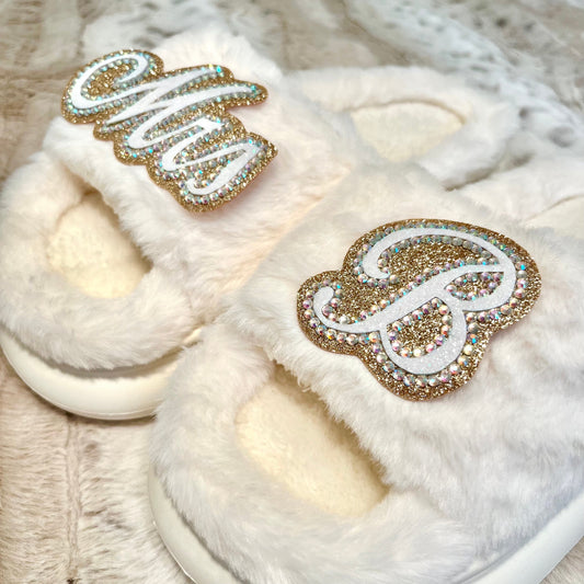 Personalised Fluffy White Slippers