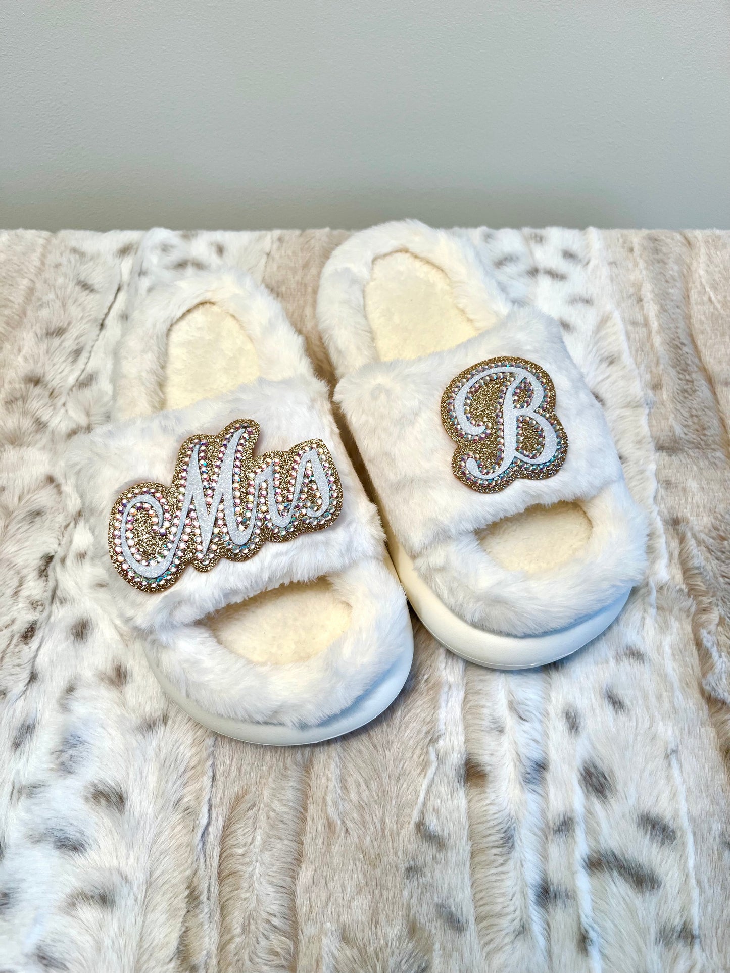 Personalised Fluffy White Slippers