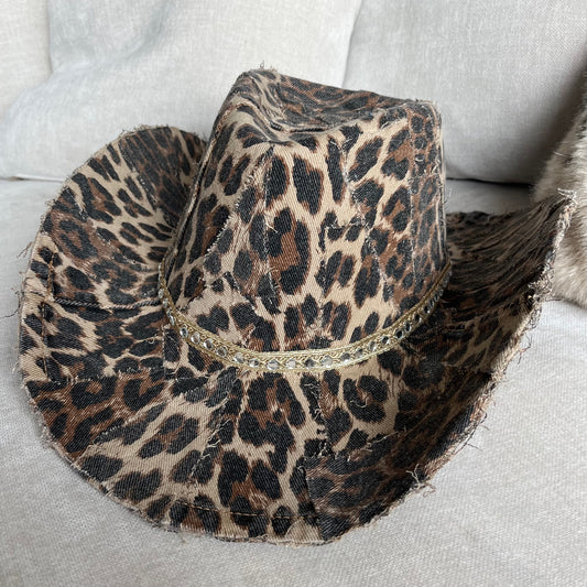 Leopard Print Denim Cowboy Hat