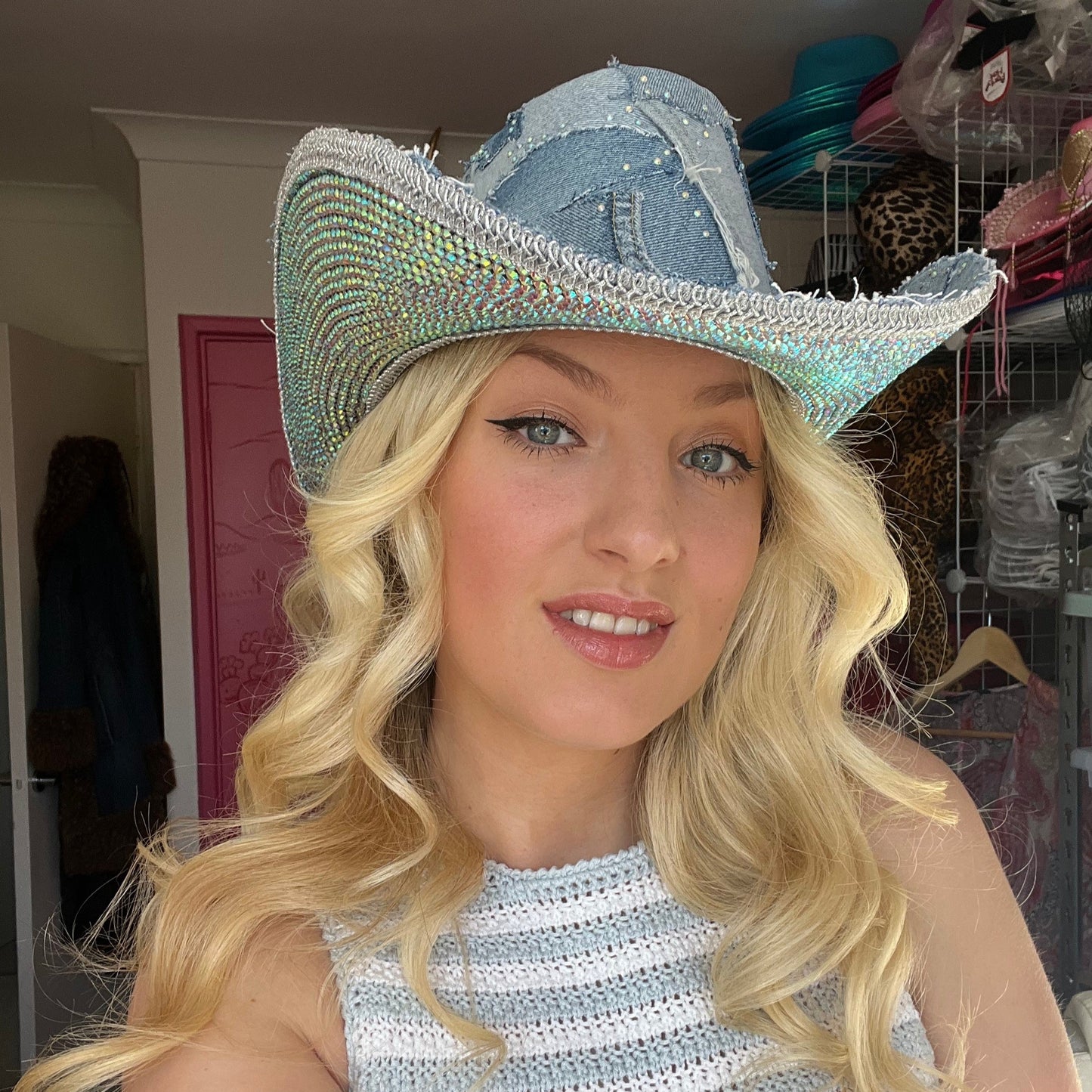 Rhinestone Base Denim Cowboy Hat