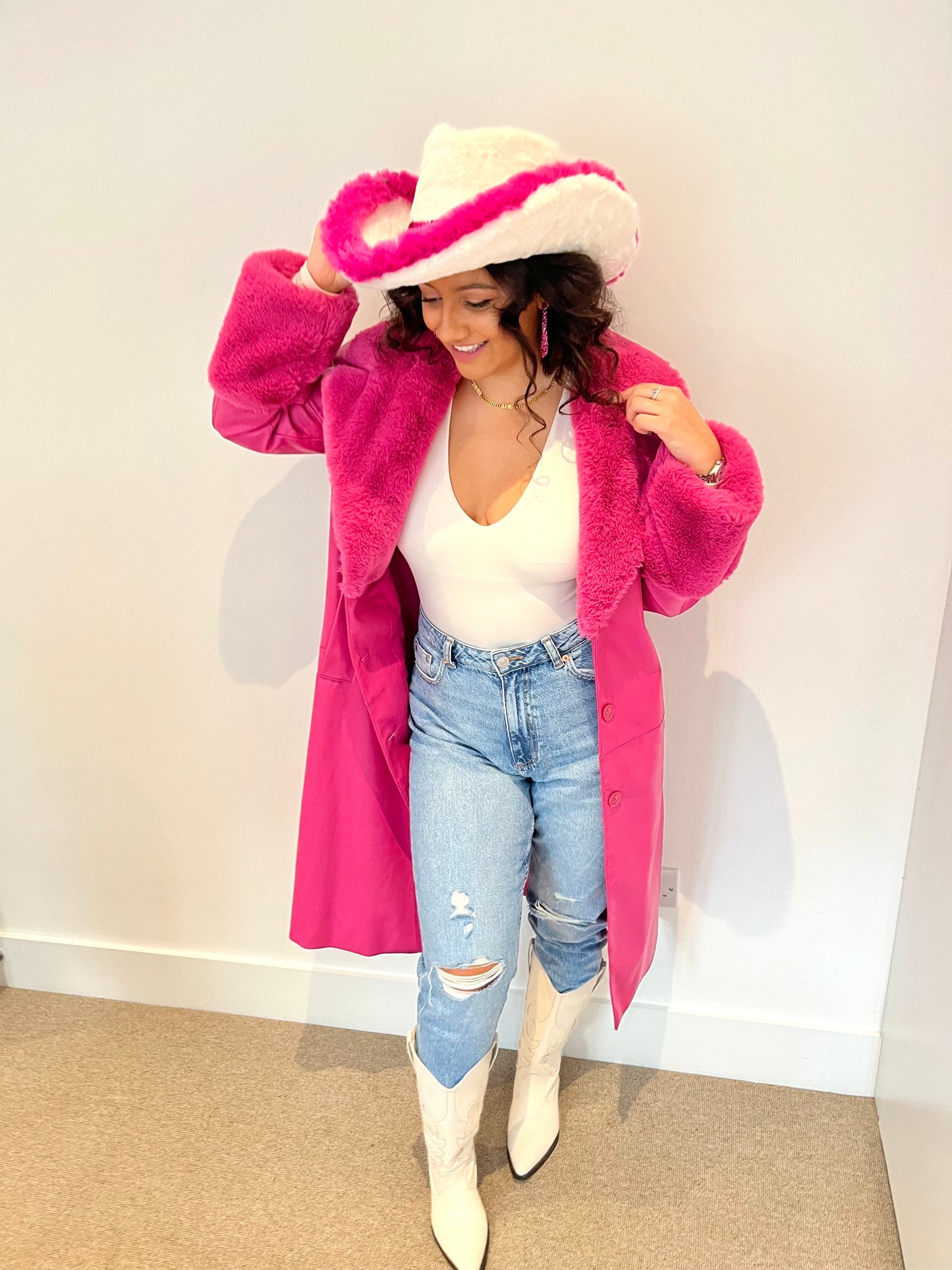 Hot Pink and White Fur Cowboy Hat