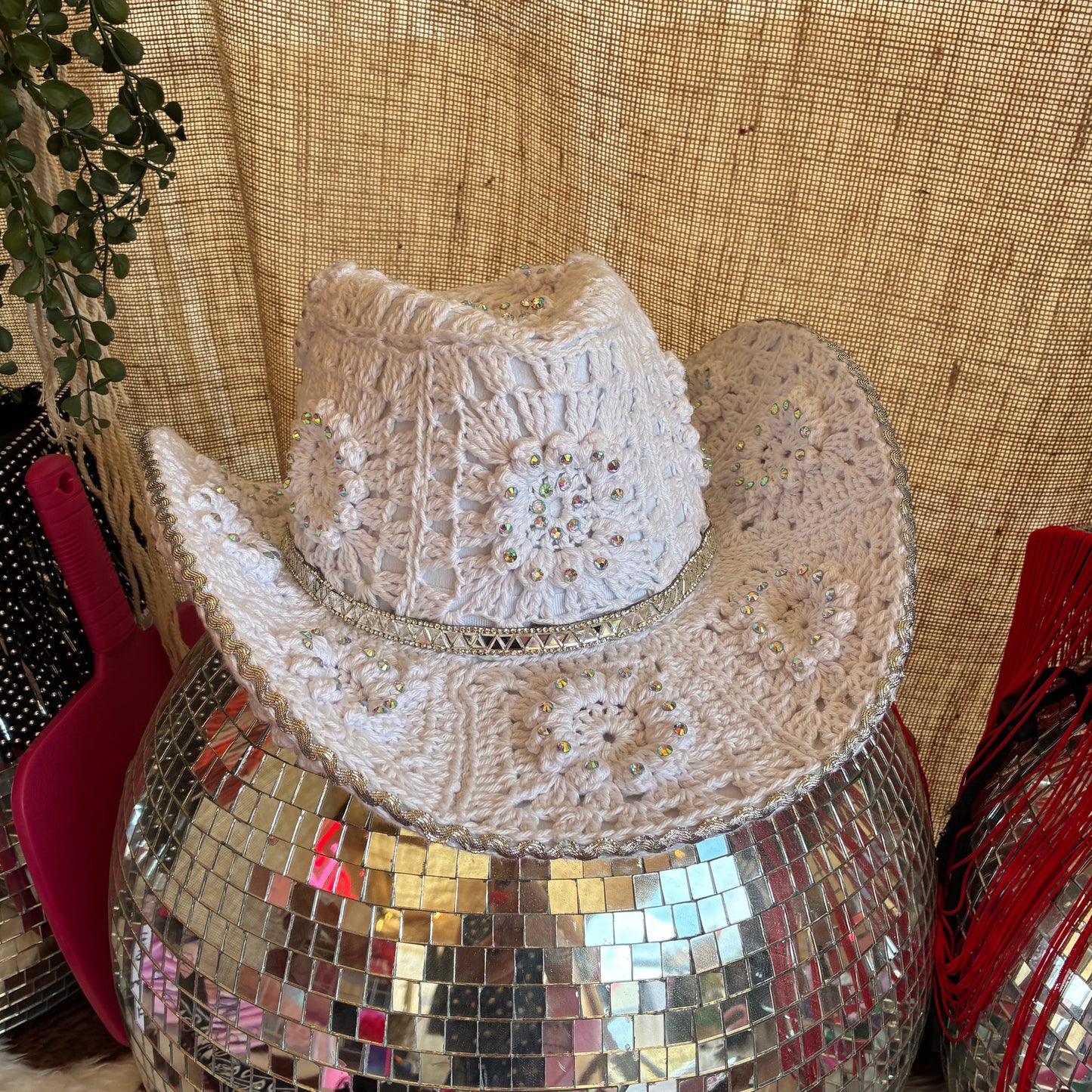 White Crochet Cowboy Hat