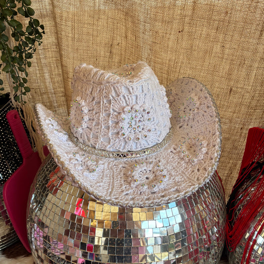 White Crochet Cowboy Hat