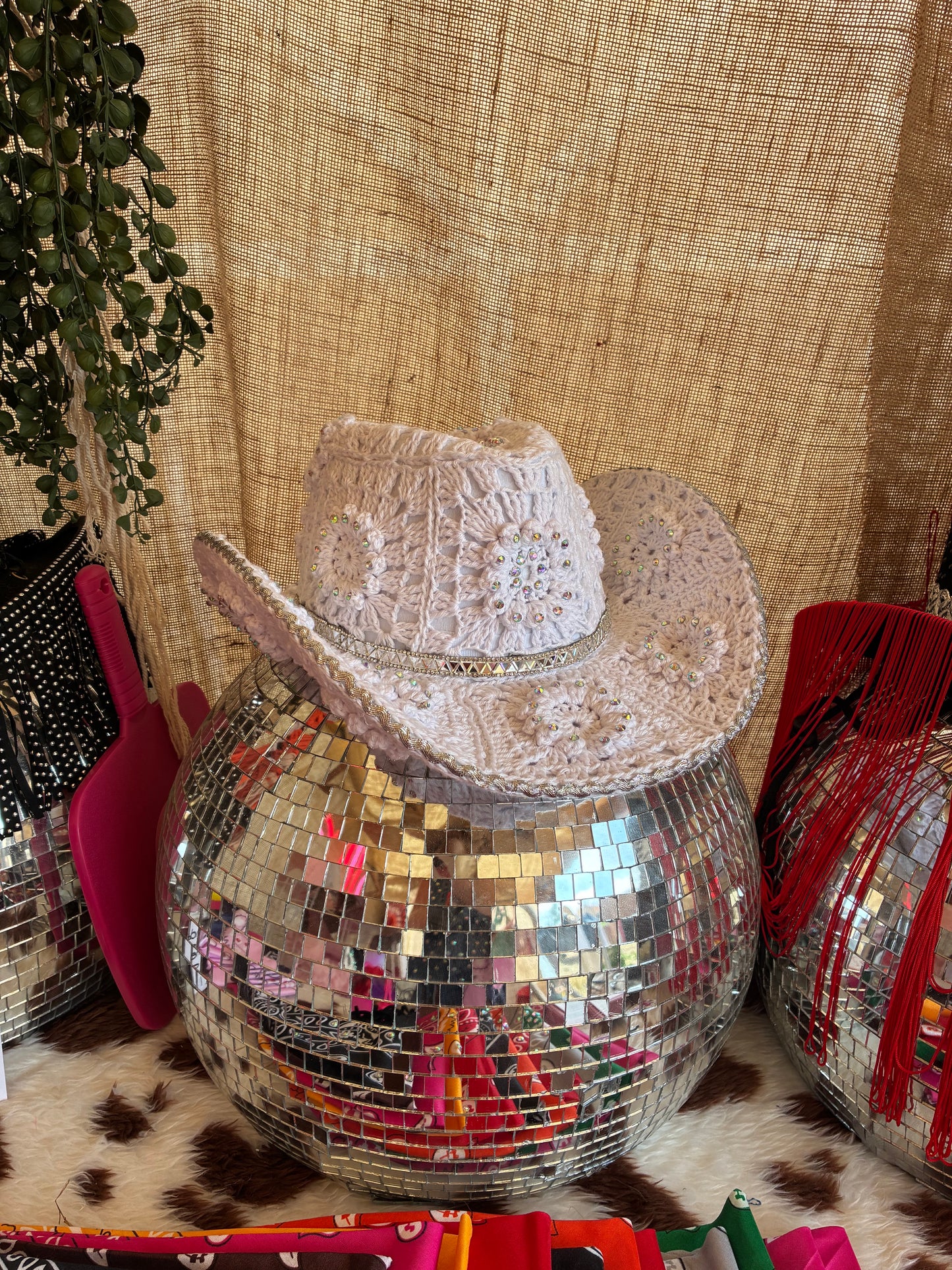 White Crochet Cowboy Hat