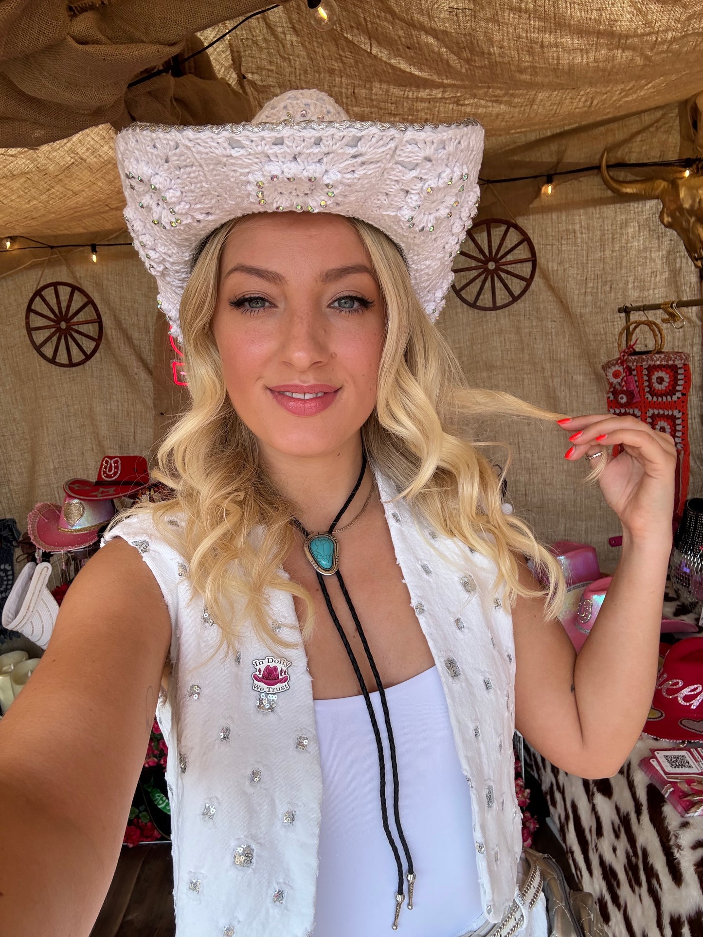 White Crochet Cowboy Hat
