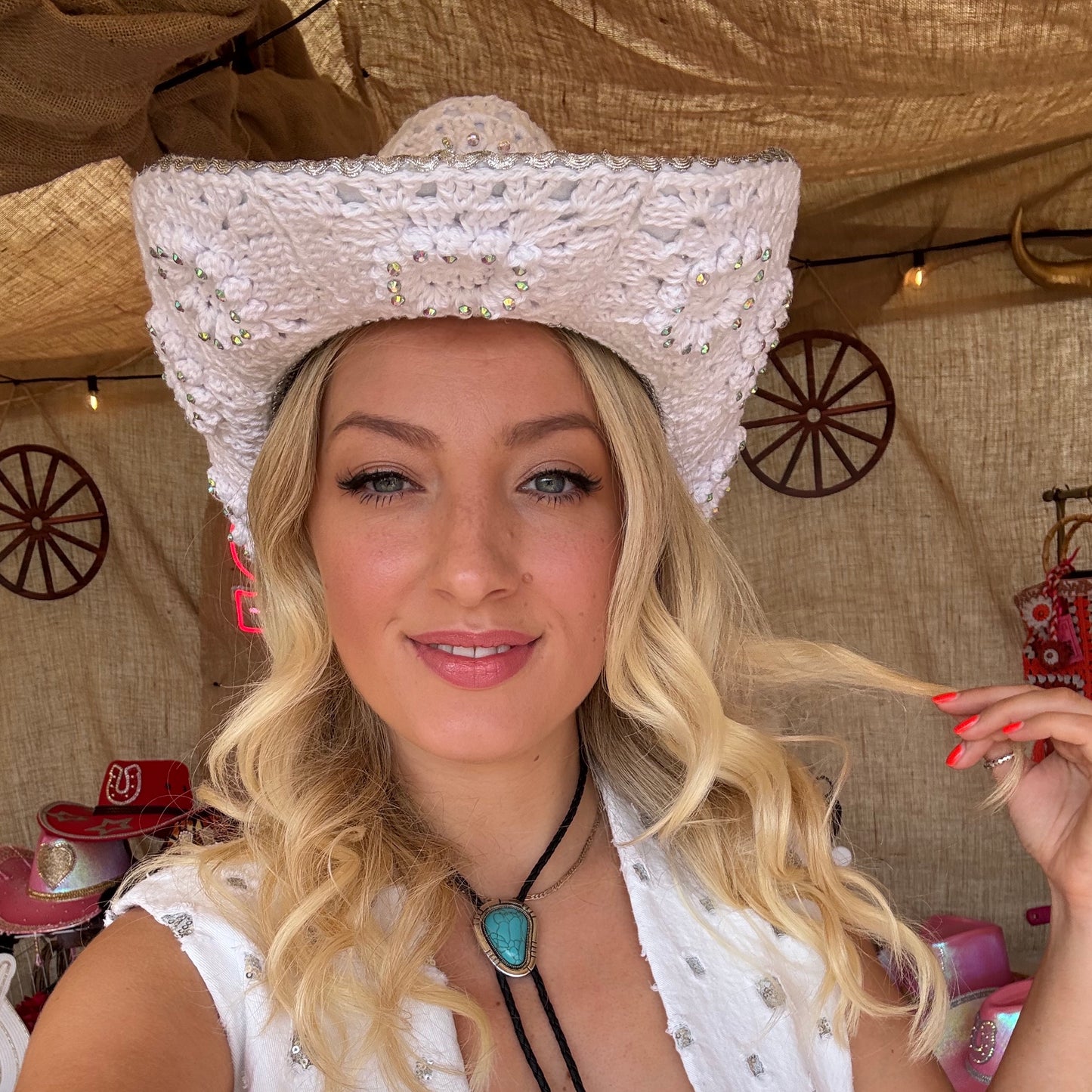 White Crochet Cowboy Hat