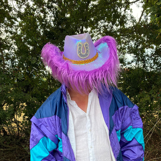 Lilac Fluffy Horseshoe Cowboy Hat