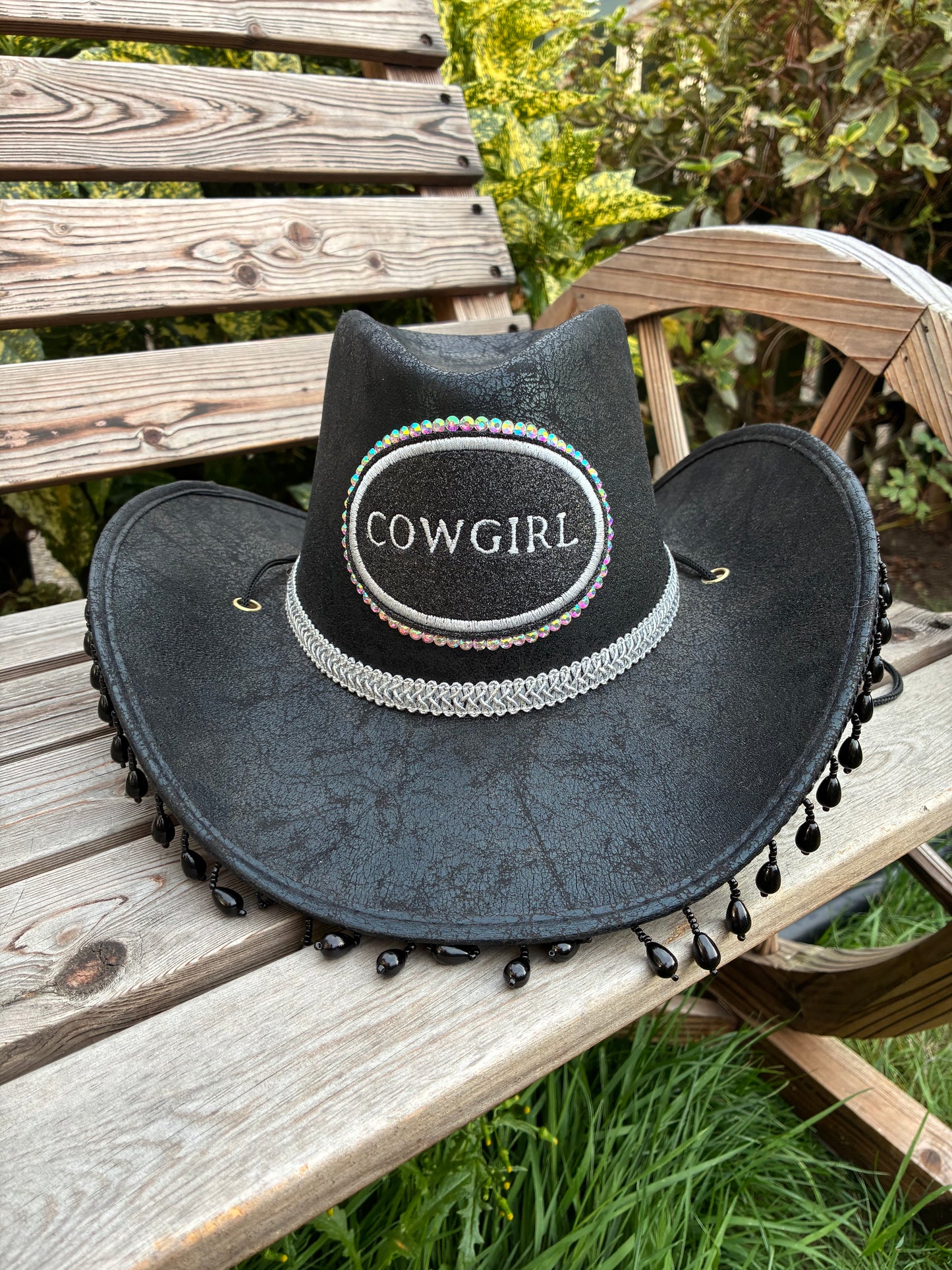 Black Faux Leather Cowgirl Hat