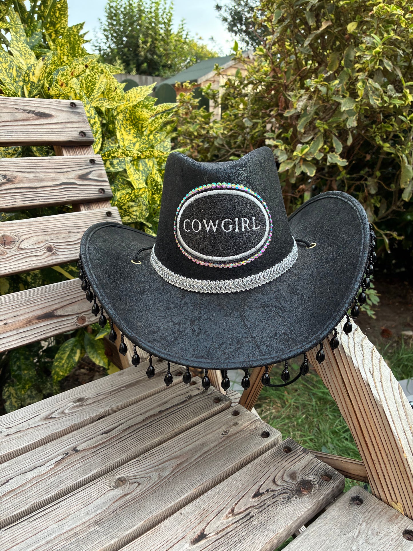 Black Faux Leather Cowgirl Hat