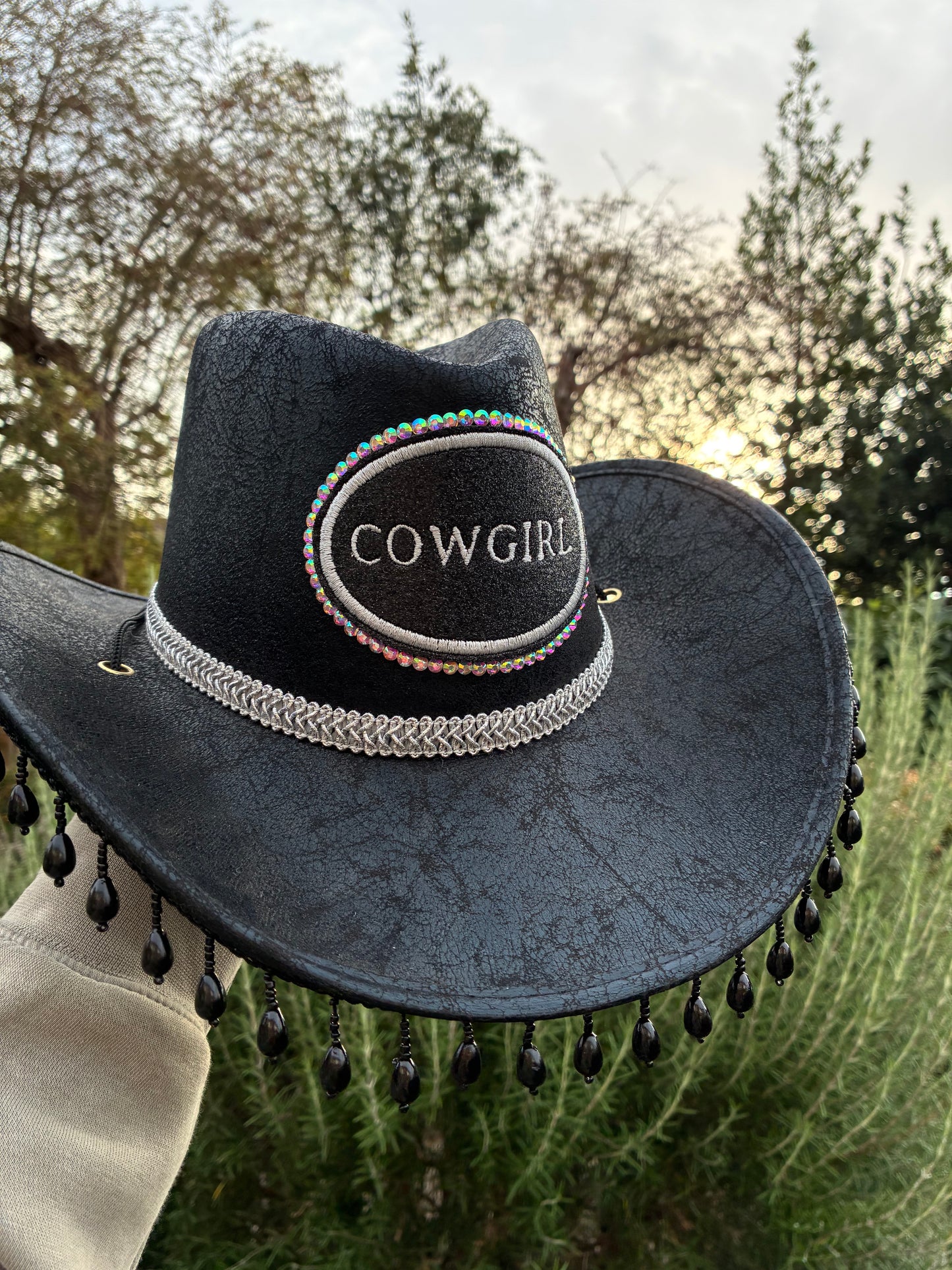 Black Faux Leather Cowgirl Hat