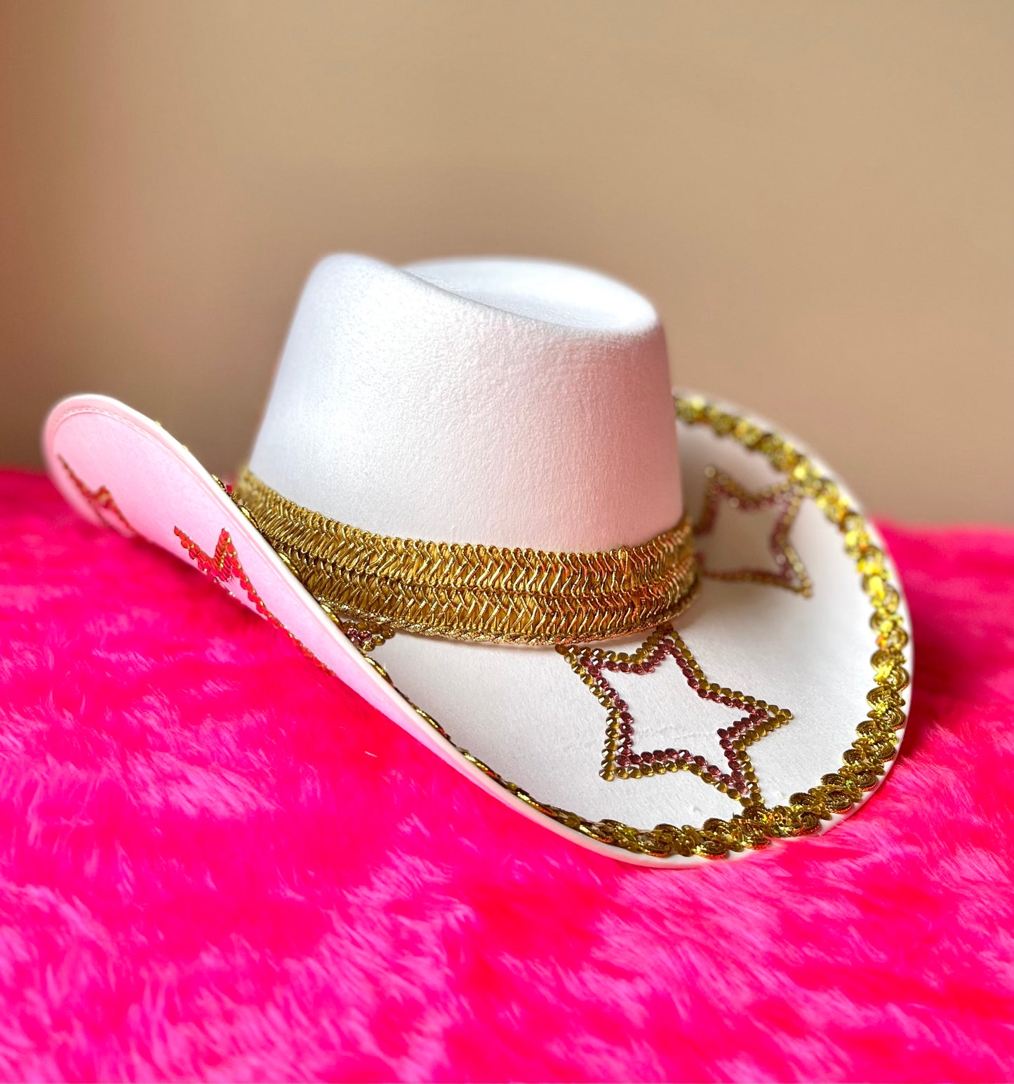 Baby Pink And Gold Star Cowboy Hat